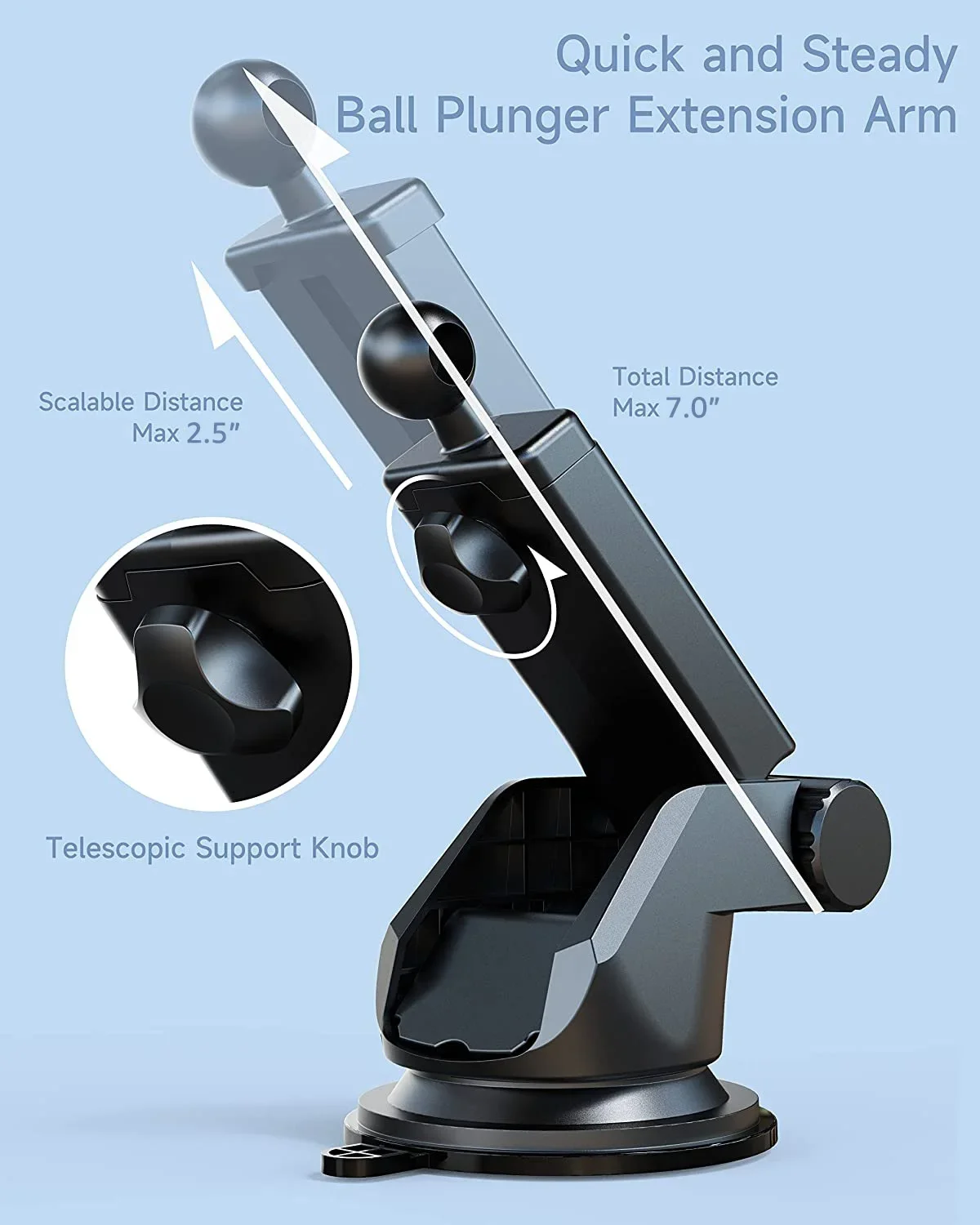 Soporte de silicona para coche, accesorio giratorio telescópico con ventosa, Base negra para teléfono móvil, 17mm