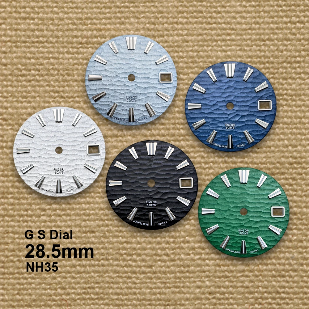 

28.5mm GS Logo Dial Suitable Fit NH35/NH36/4R/7S Japan Movement Green Luminous Wave High Quality Watch Accessories ﻿