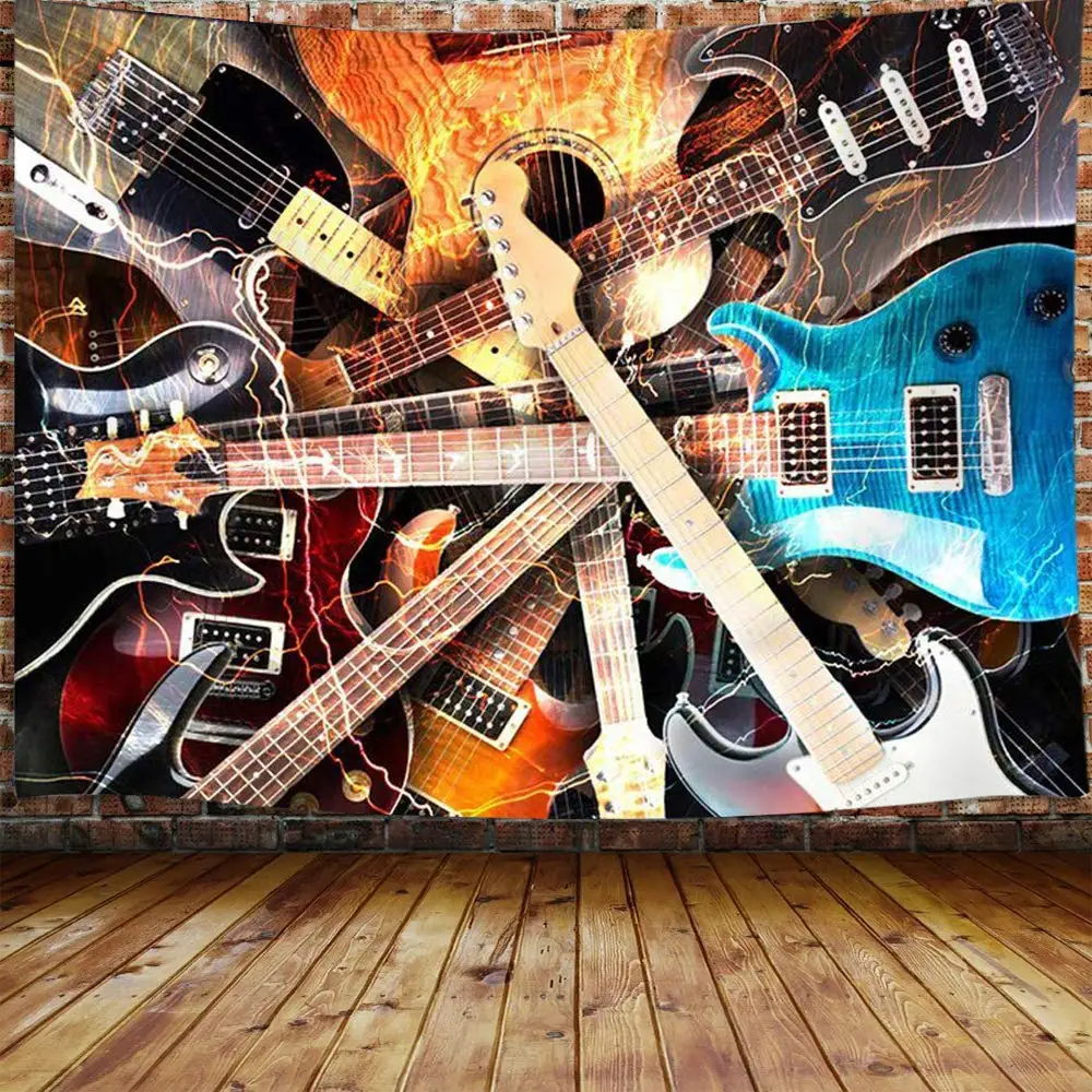 Music Tapestry Guitar Musical Tapestry Wall Hanging for Bedroom Instrument Rock Style Lover Tapestry for Home Music Room Decor