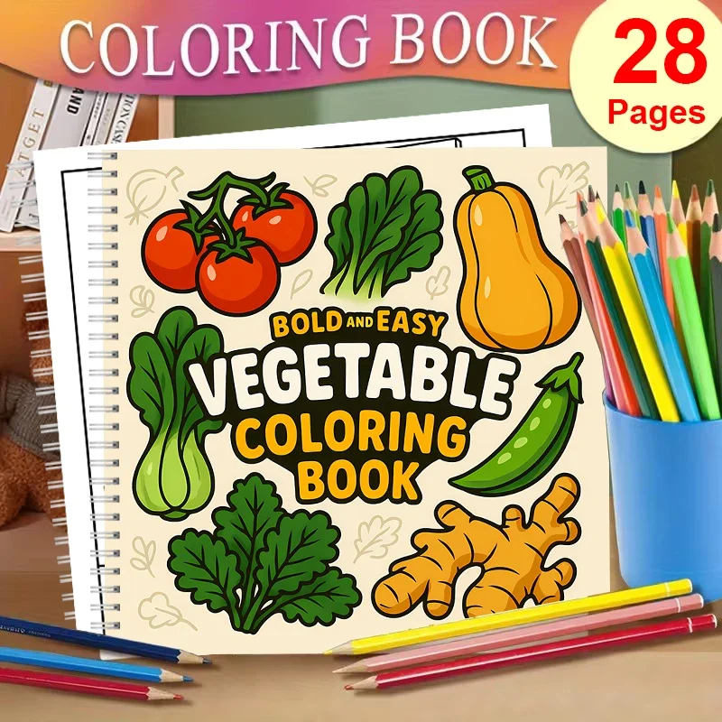 

Простая книжка-раскраска с овощами для взрослых, подарок на день рождения, школьные принадлежности, милая книжка для рисования для взрослых