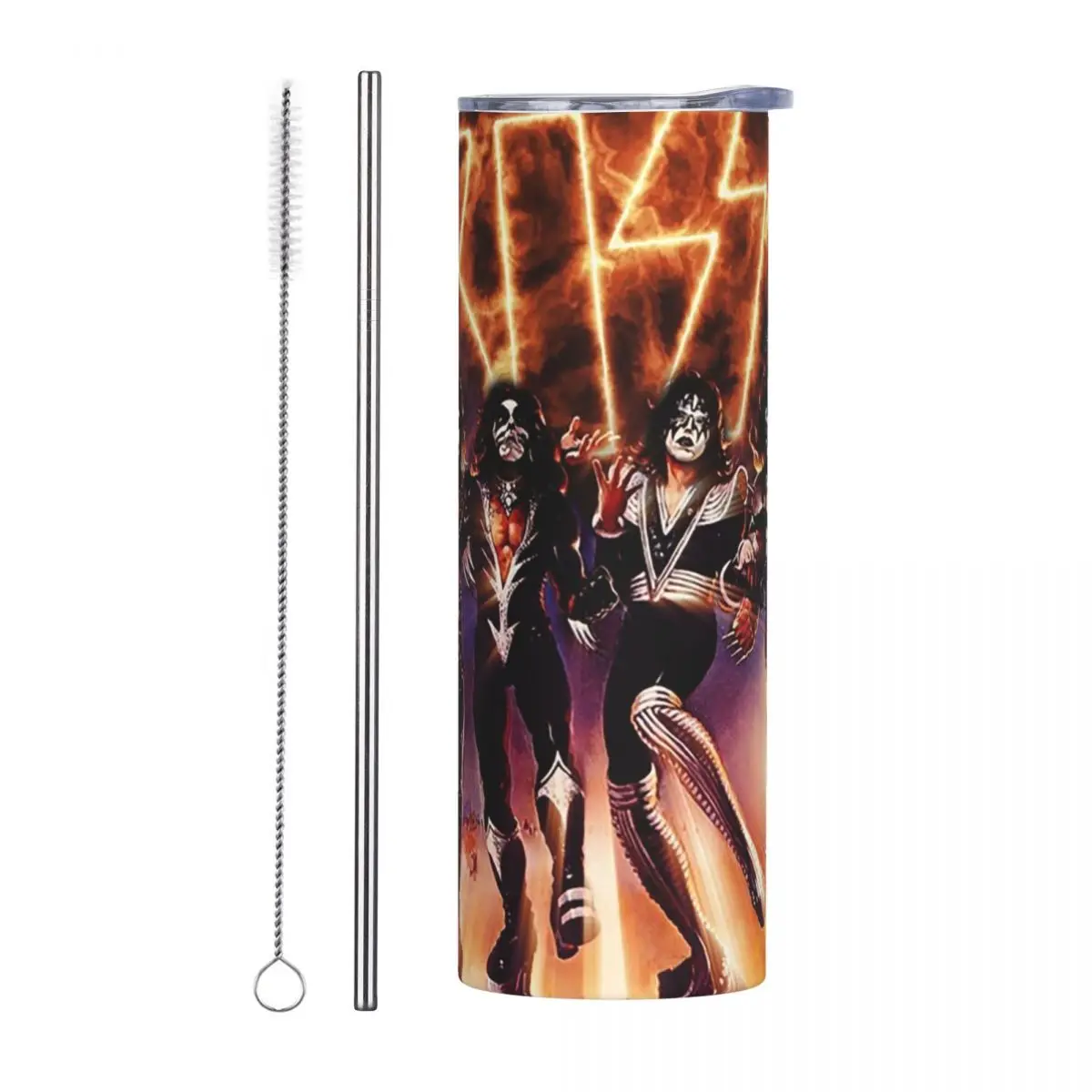 KISS The Band - Destroyer Fire Log Stainless Steel Tumbler Vacuum Insulated Mug Thermal Cold Cup Straw With Lid 20oz