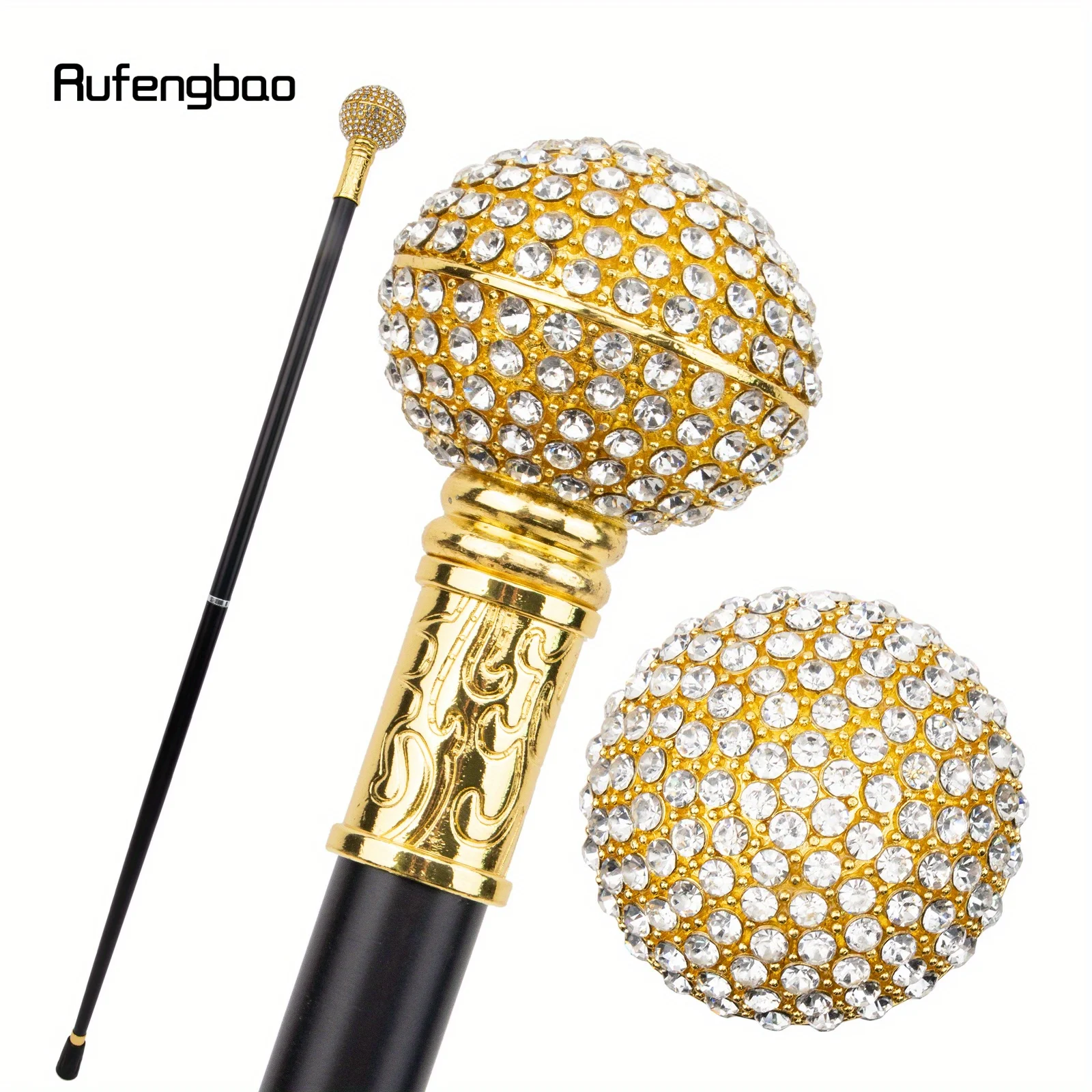 White Artificial Diamond Ball Walking Cane Fashion Stick Gentleman Elegant Cosplay Cane Crosier 94.5cm Performance Stage Cane