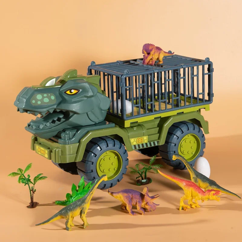 Carro de brinquedo dinossauros transporte transportadora puxar para trás veículo indominus rex jurassic world park crianças caminhão modelo jogo para crianças presentes