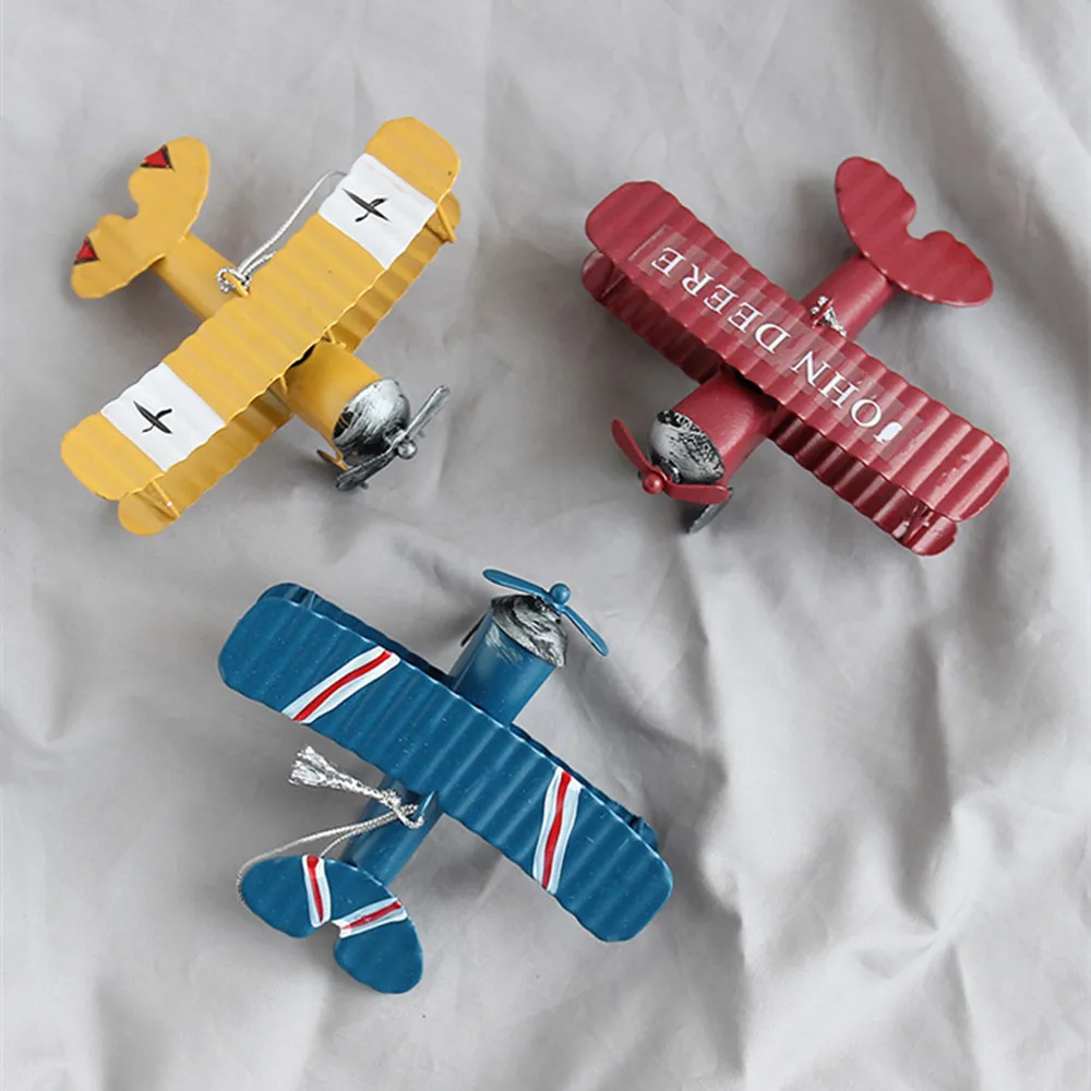 1Pc Mini Biplane Figurines for Home Decor Metal Iron Air Plane Model Aircraft Vintage Hanging Planes Miniature Kids Gifts 2023