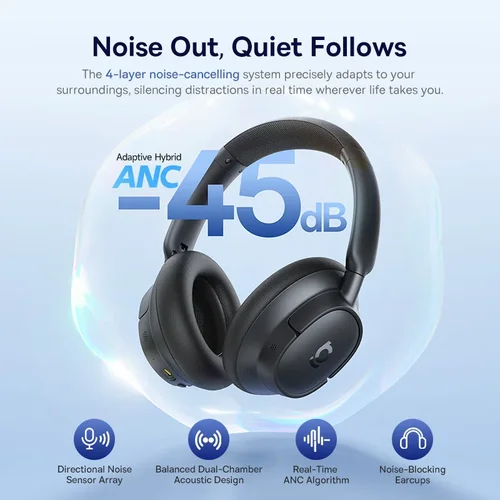 Imagen 2 del producto Baseus EH10 NC ANC Auriculares inalámbricos 45dB Auriculares híbridos adaptables con cancelación de ruido Auriculares LDAC de alta resolución Bluetooth 6,0 80 horas