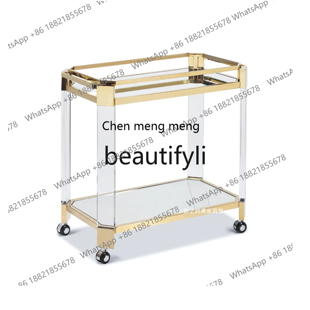 Commercial restaurant Mobile dining car Hotel stainless steel double-layer wine truck High-grade acrylic vegetable cart R