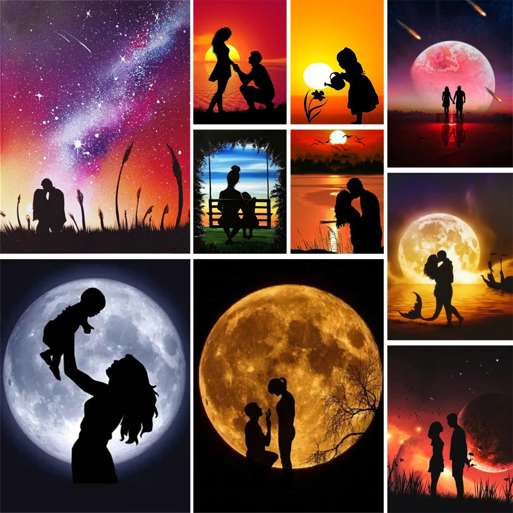 Landscape Moon Lovers Printed Fabric Cross Stitch Set Embroidery Craft Sewing Handicraft Handmade Package Promotions Room Decor