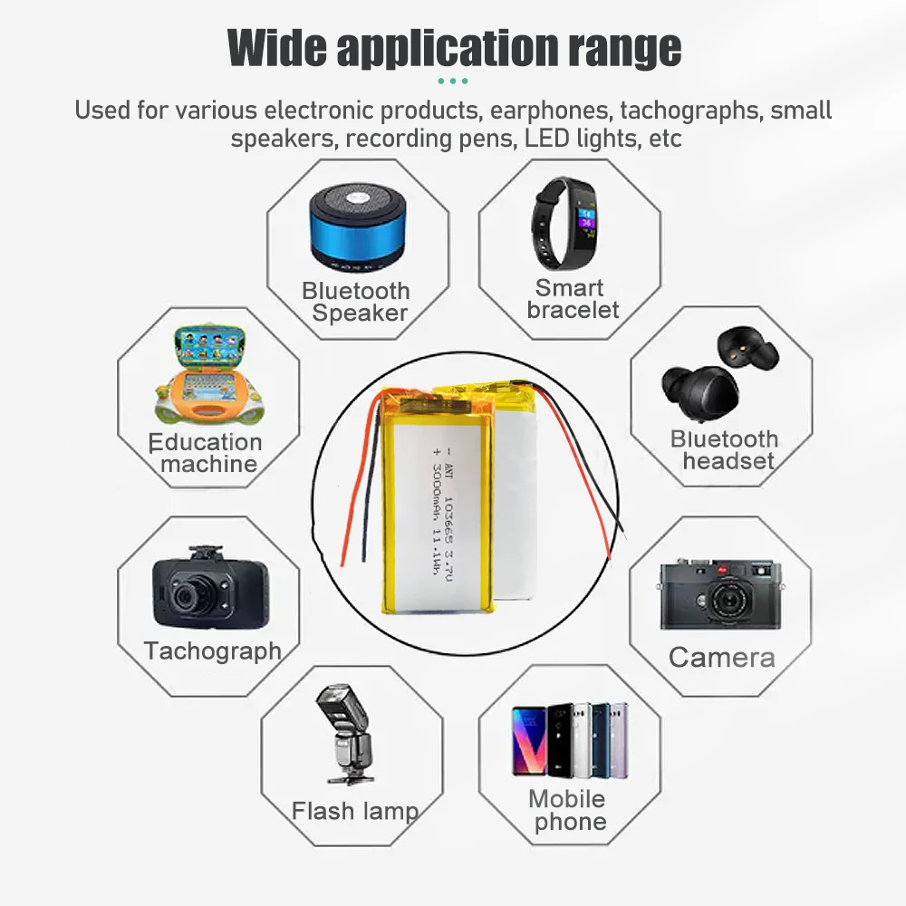 3.7V 3000mAh 103665 Rechargeable Battery Gps Polymer Lithium Battery For Ship Model Excavator Drone PSP Camera Bluetooth Speaker