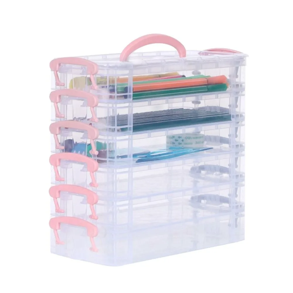 Multi Layer Portable Pencil Case Detachable Stackable Watercolor Pen Case Transparent Design Plastic Material Marker Pen Box