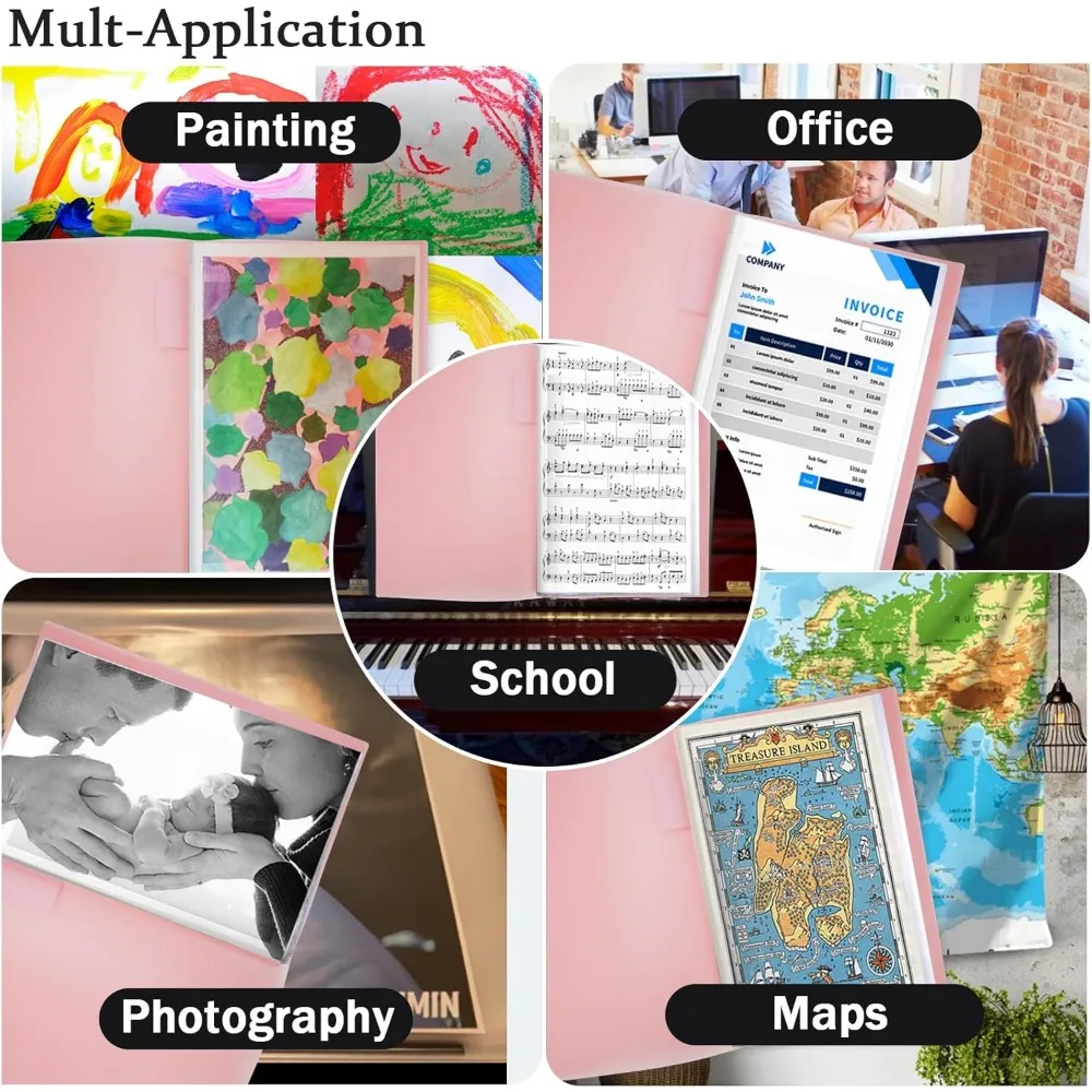 A3 Art Portfolios Case 40 Pages,Diamond Painting Storage Book,Pocket Protector with Index Stickers,11.8 x 16.5 inch Clear Sheet