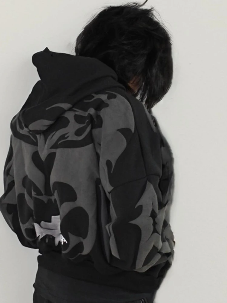 فاسق شارع العليا أزياء المدمرة نمط سستة هوديي الرجال متعدد جيب المطرزة ويسكي تصميم عارضة البلوز الخريف