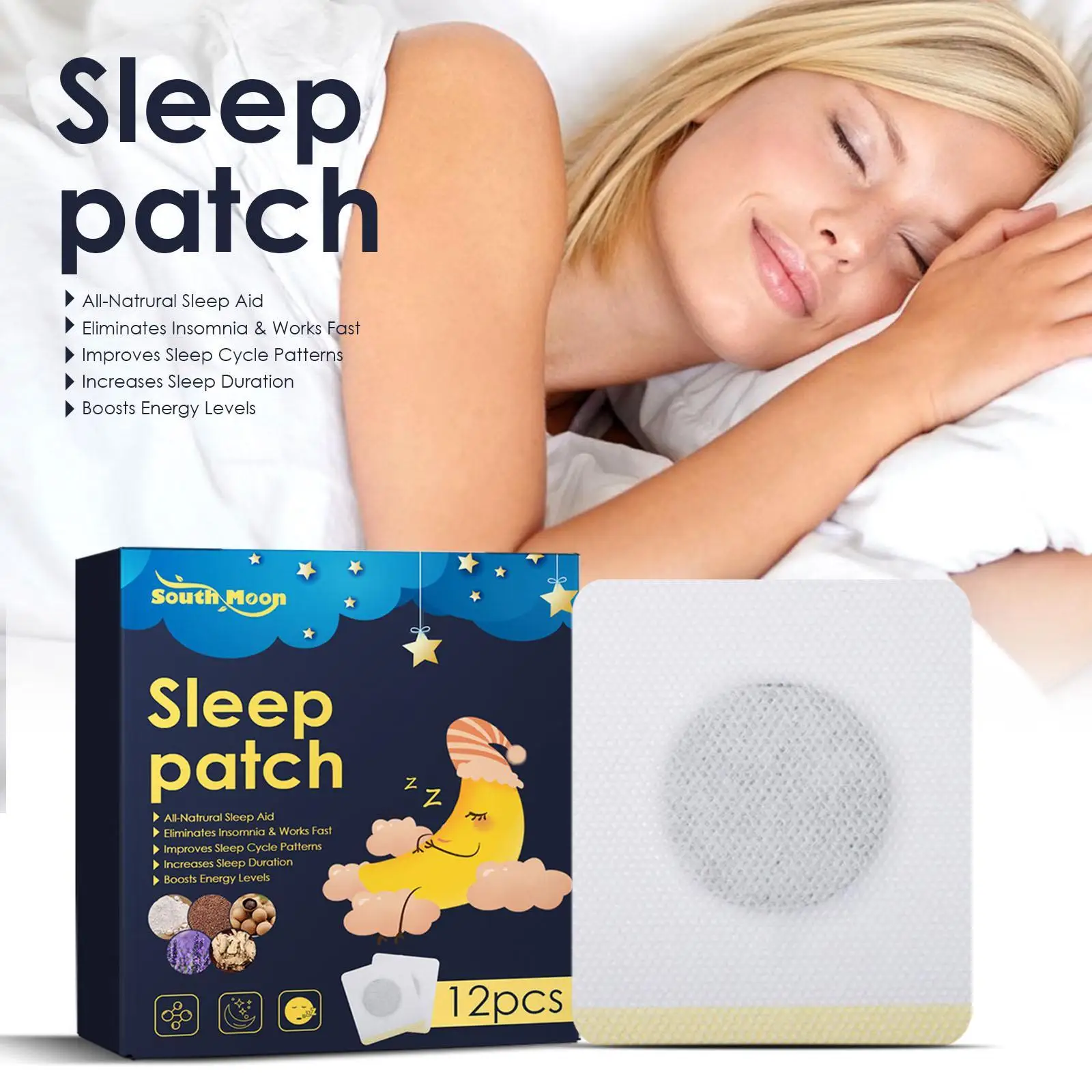 12PCS Sleep Patch Fast Sleepy Aid Natural Herbal Relieve Nighttime Dreaminess Stress Anxiety Improve Insomnia Stickers