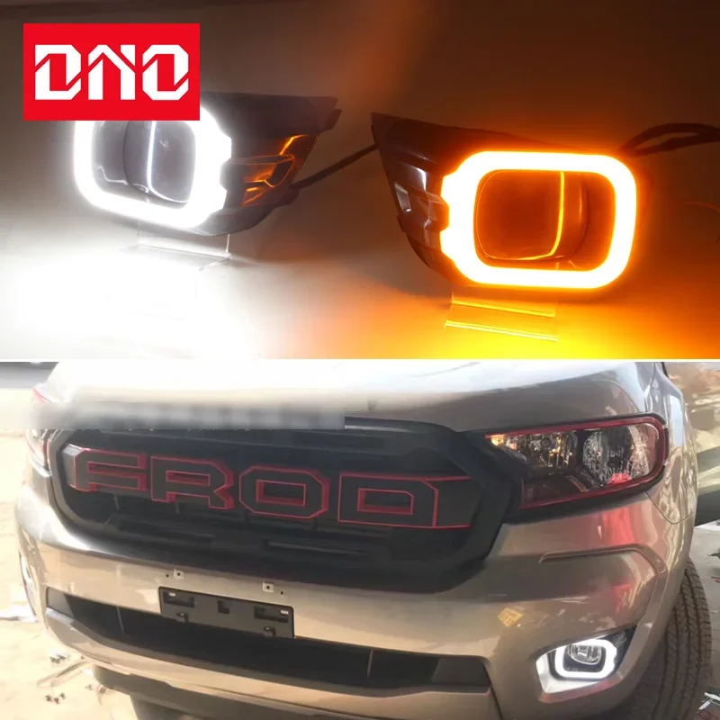 

Car LED DRL 12V Daylights For Ford Ranger T8 2019 2020 Yellow Turn Signal Daytime Running Headlamps Auto Driving Lamp Foglamps