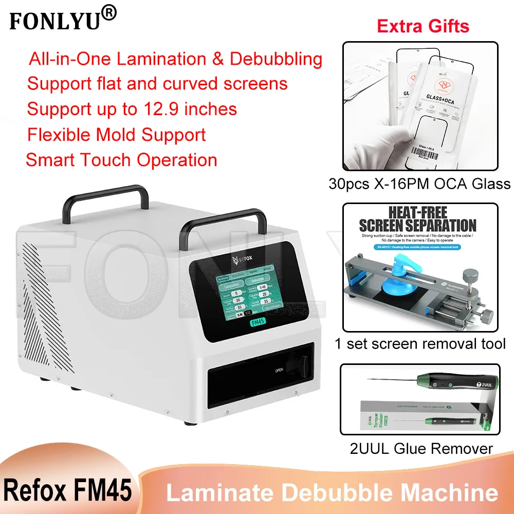 

REFOX FM45 12.9 inch OCA Laminator debubbler with Bubble Removal for Phone Curved / Flat Tablet Screen Refurbish Repair Machine