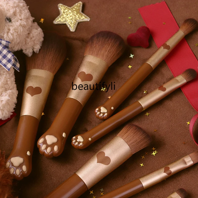 Teddy Bear Makeup Brush Complete Set Beginner Eye Shadow Blush Loose Powder Portable Soft Hair Makeup Brush Free Cosmetic Bag