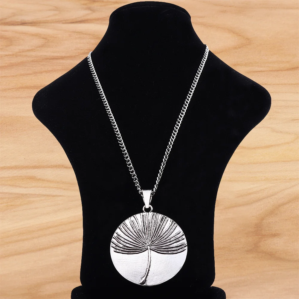 

Tibetan Silver Large Dandelion Flower Round Pendant on Long Chain Necklace Lagenlook 34 Inches for Jewellery Women Men Gift