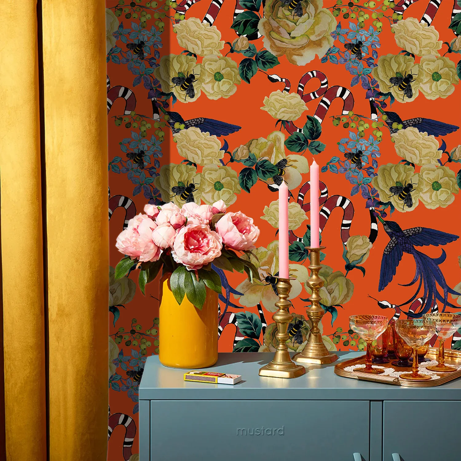 Colorful Animals Peel And Stick Wallpaper Tropical Vinyl Self Adhesive Floral Wall Paper Bird Snake Bee Waterproof Decor