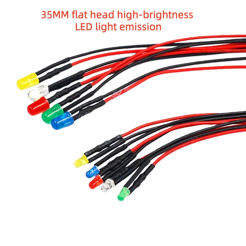 10-100pcs 3MM 5MM Flat Head High Light LED Emitting Diode 5/12V Wires Connector Attached Lamp Bulb Toy Car Indicator Light