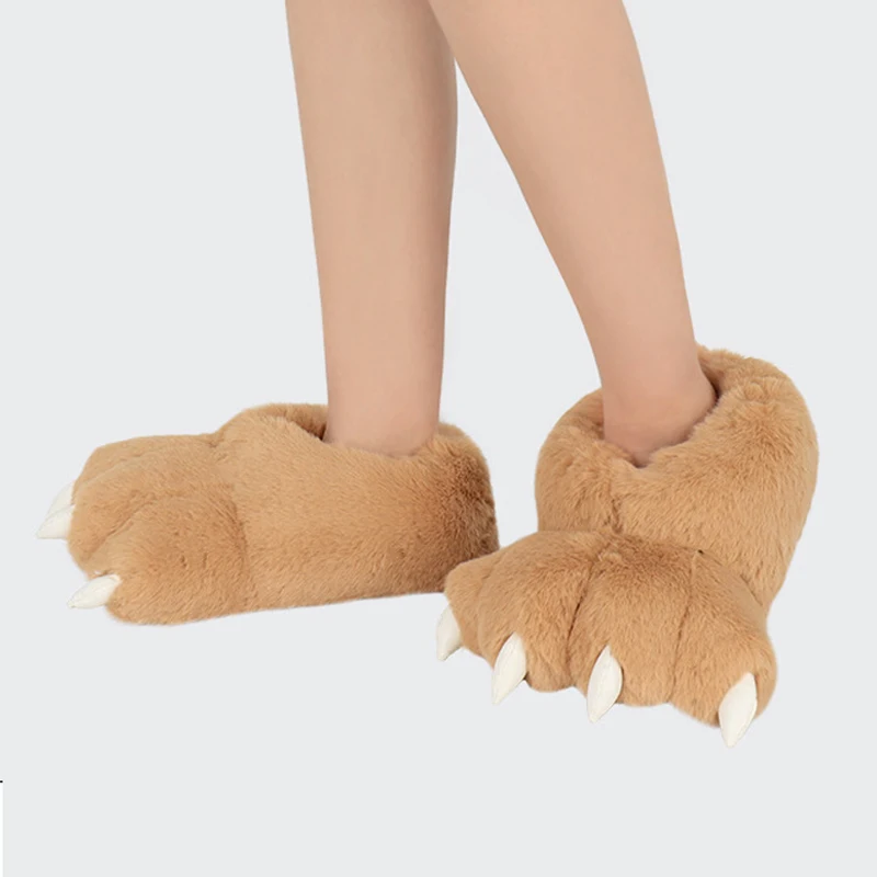 Neutral Thick Bottom Bigfoot Shoes Bear Paw Slippers Couples Home Indoor Animal Paw Slides Size Slippers Fluffy Cosplay Props