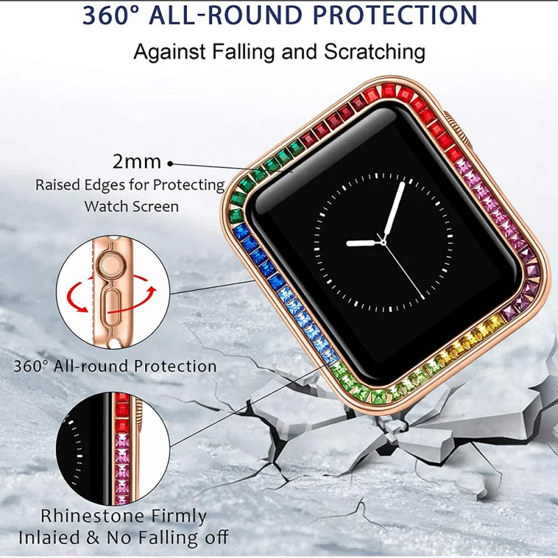 4pcs/lot Zircons Diamond Cover for Apple Watch 6 5 4 40-44mm Fhx-59k Womens Jewelry Protective Case for iWatch 6 SE 3 38-42mm