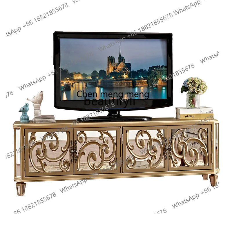 

Light Luxury TV Cabinet New Classical Mirror Home Small Apartment Living Room Storage Carved Solid Wood Floor Cabinet