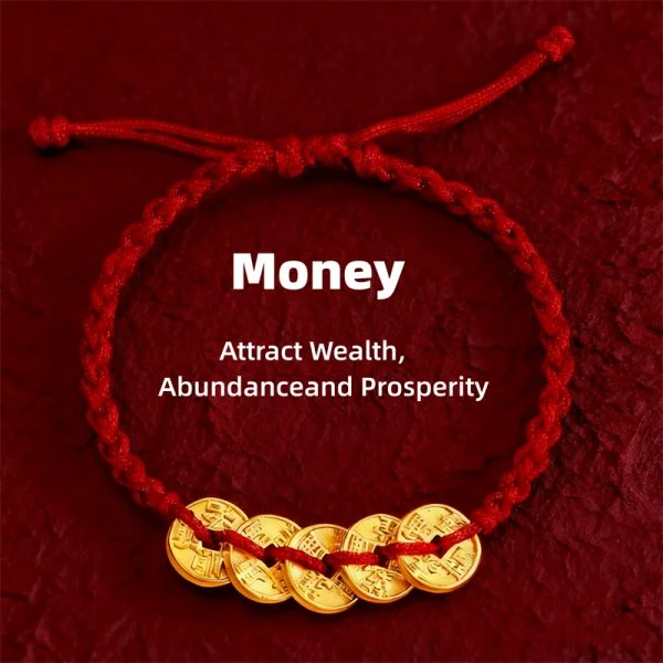 محظوظ الذهب اللون خمسة الأباطرة يباركون جلب الثروة المال عملة حبل السنة سوار المنسوجة يدويا العتيقة سوار اليدوية هدية #1