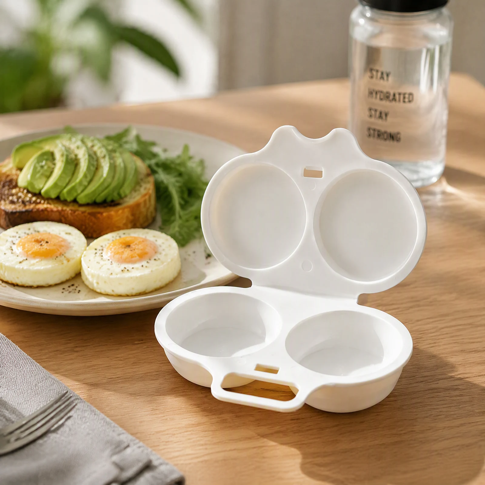 Microwave Egg Cooker 2-Slot PP Plastic Poached Egg Maker Steamer No Oil Needed Fast Cooking Tool