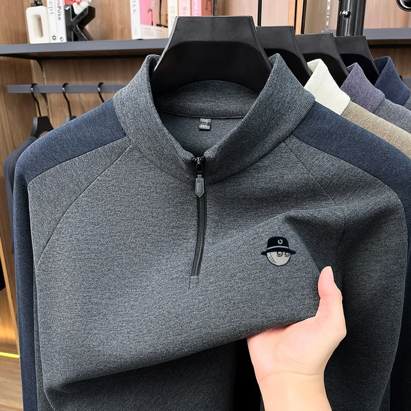 Designer Trendy New Half Zip Long Sleeved Warm T-Shirt Autumn Winter Comfort Mock Neck Printed Tops Daily Casual Men's Clothing - view 2