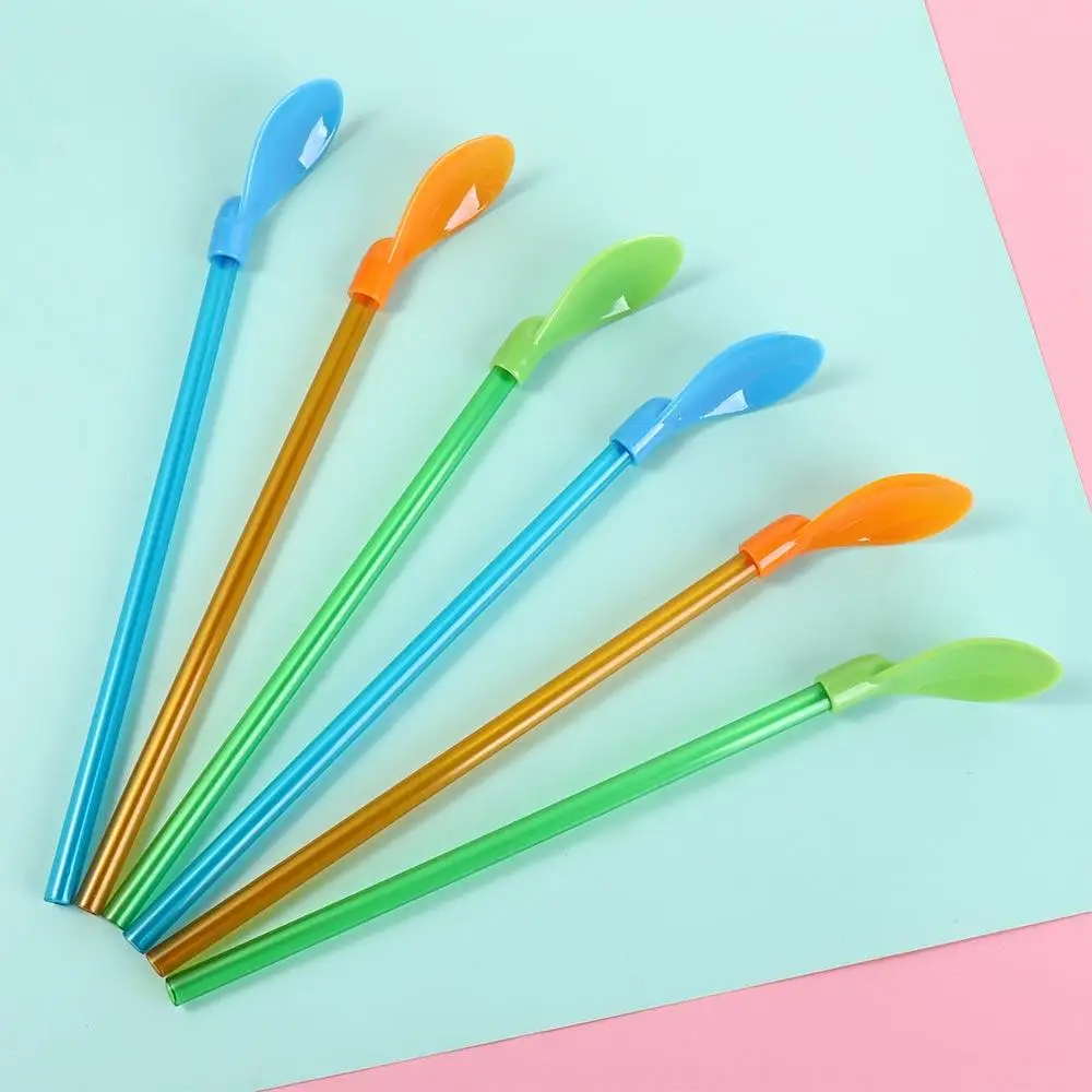 5Pcs 2 in 1 Plastic Spoon Straws Stirring Spoon Detachable Long Handle Ice Cream Spoon Reusable Milkshake Straws Party