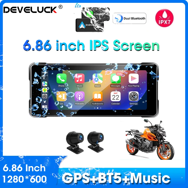 6.86 inch IPX7 Waterproof Portable Motorcycle Car Play Screen GPS IPS Display Monitor For Wireless Apple CarPlay Android Auto