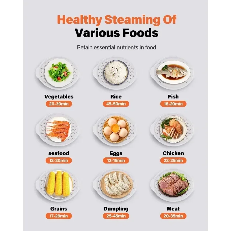 Electric Food Steamer Suitable for Fast Cooking and Simultaneous Cooking, Anti-dry Cooking, Dishwasher-safe