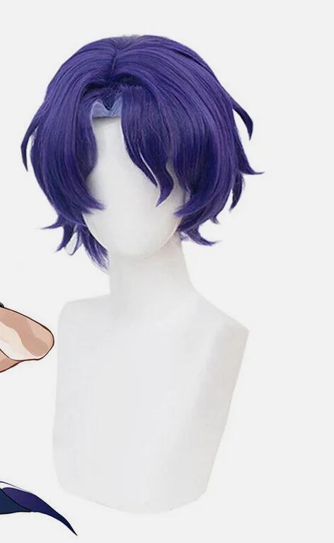 Game Honkai Star Rail Dr. Ratio Cosplay Wigs 35cm Mixed Purple Synthetic Hair