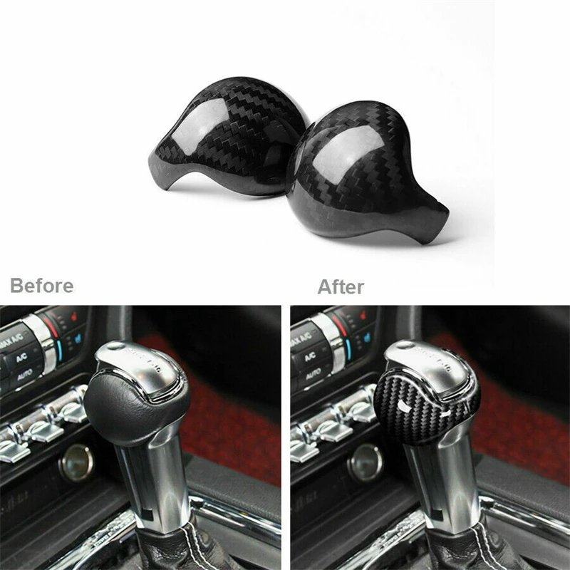 

2Pcs Carbon Fiber Car Interior Gear Shift Knob Trim Cover For Ford Mustang 2015 2016 2017 2018 2019