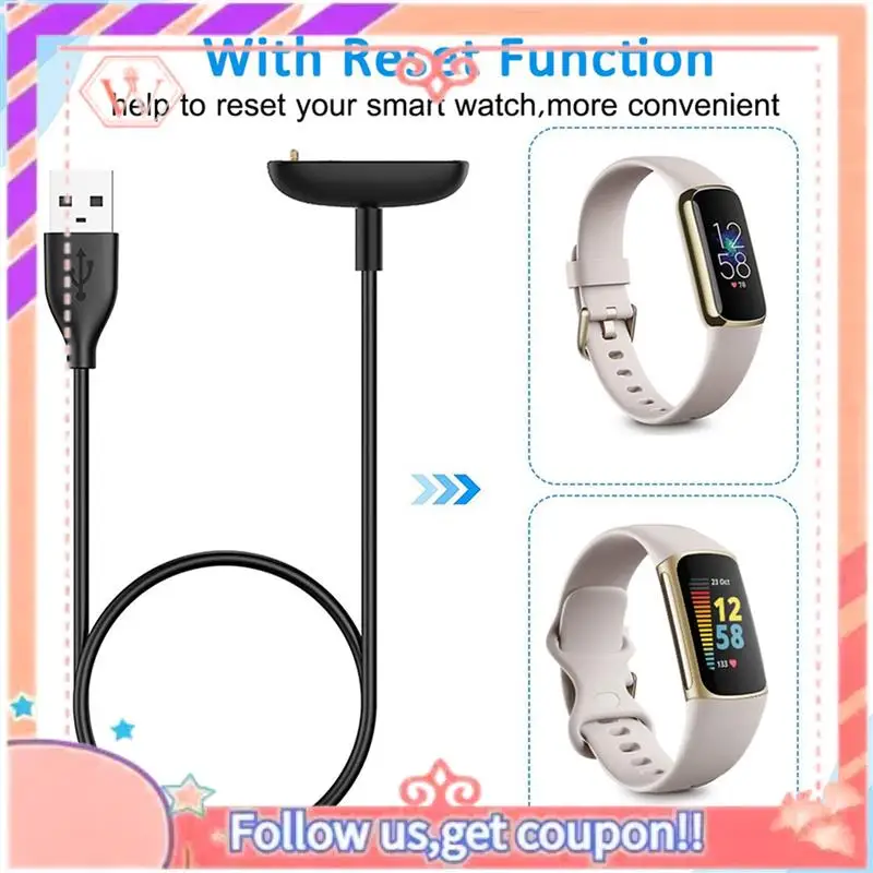 Upgraded 2X For Fitbit Charge 5/Luxe USB Wireless Magnetic Charger Cable Charging Dock Adapter Smart Watch Accessories 1M