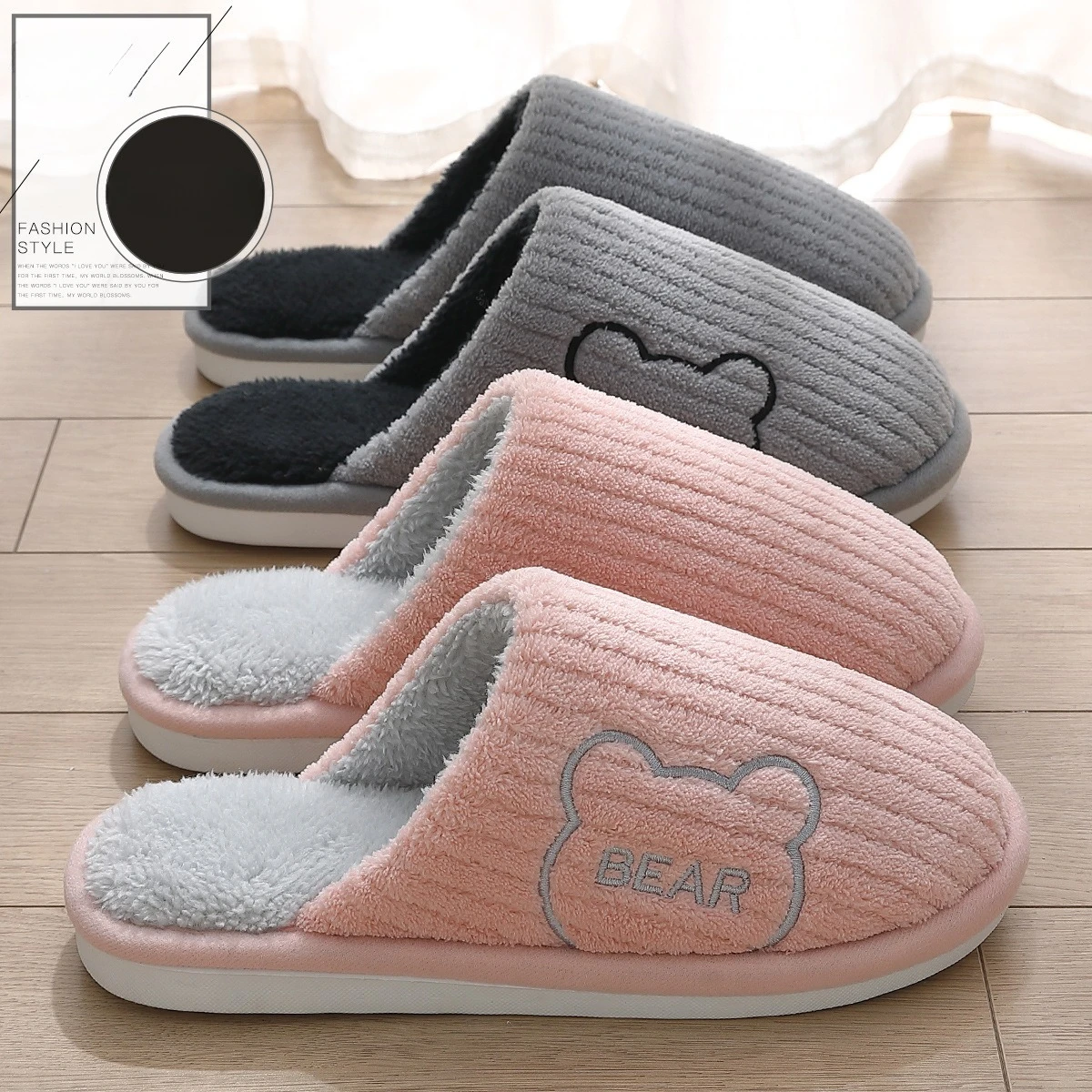 

New Warm Home Slippers Men Winter Thick Plush Slides Couples Women Cute Cartoon Cotton Shoe Indoor Bedroom Anti-Slip