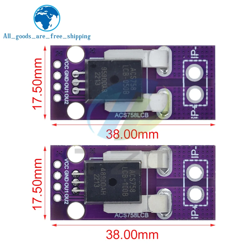 50A 100A Hall Current Sensor Module Linear Analog AC DC 3.3V-5V ACS758 ACS758LCB-050B 100B-PFF-T For Arduino RC Model Connector