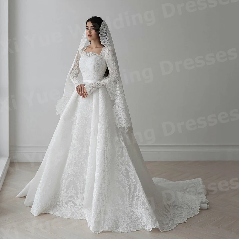 Charming A Line Women's Lace Appliques Wedding Dresses Elegant Bride Gowns Vestidos Customized Long Sleeve Vestido De Novia Boda image 4
