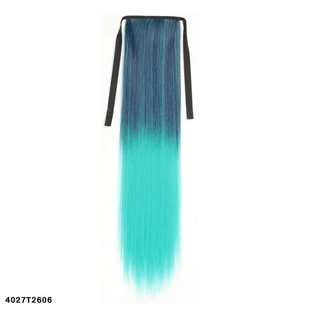 Synthetic Long Straight Ponytail Extensions Women\'s Ombre Color Drawstring Pony Hairpieces