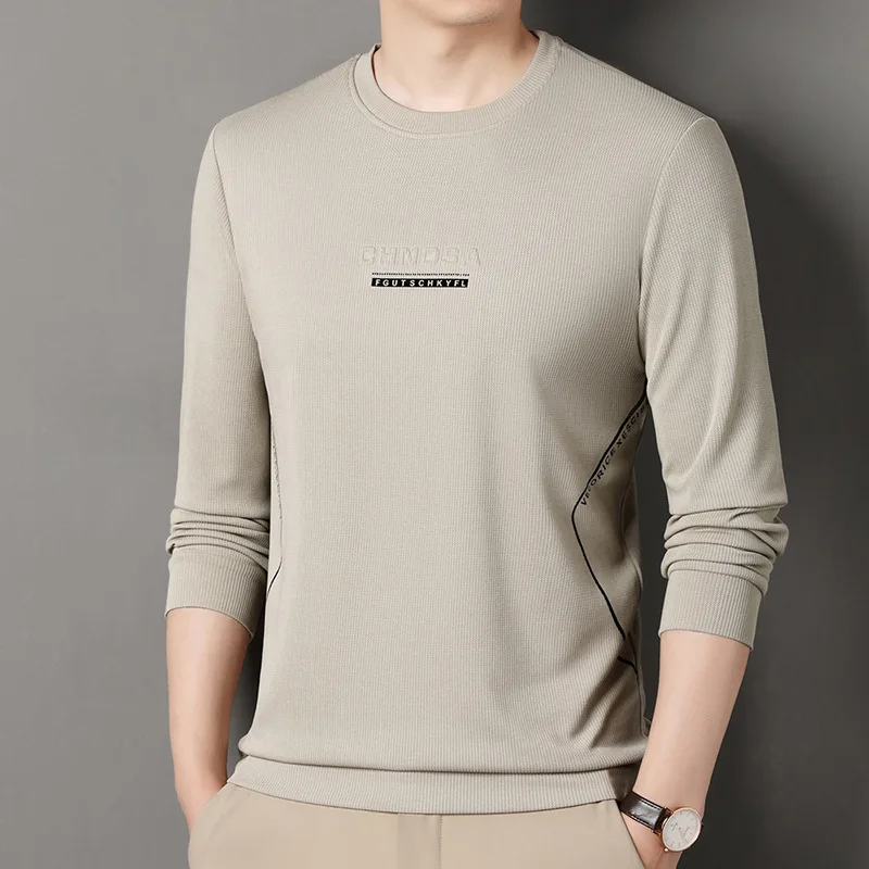

Autumn Men Long Sleeve Round Neck Sweatshirt Casual Cotton Printed T-shirt Base Shirt for Men