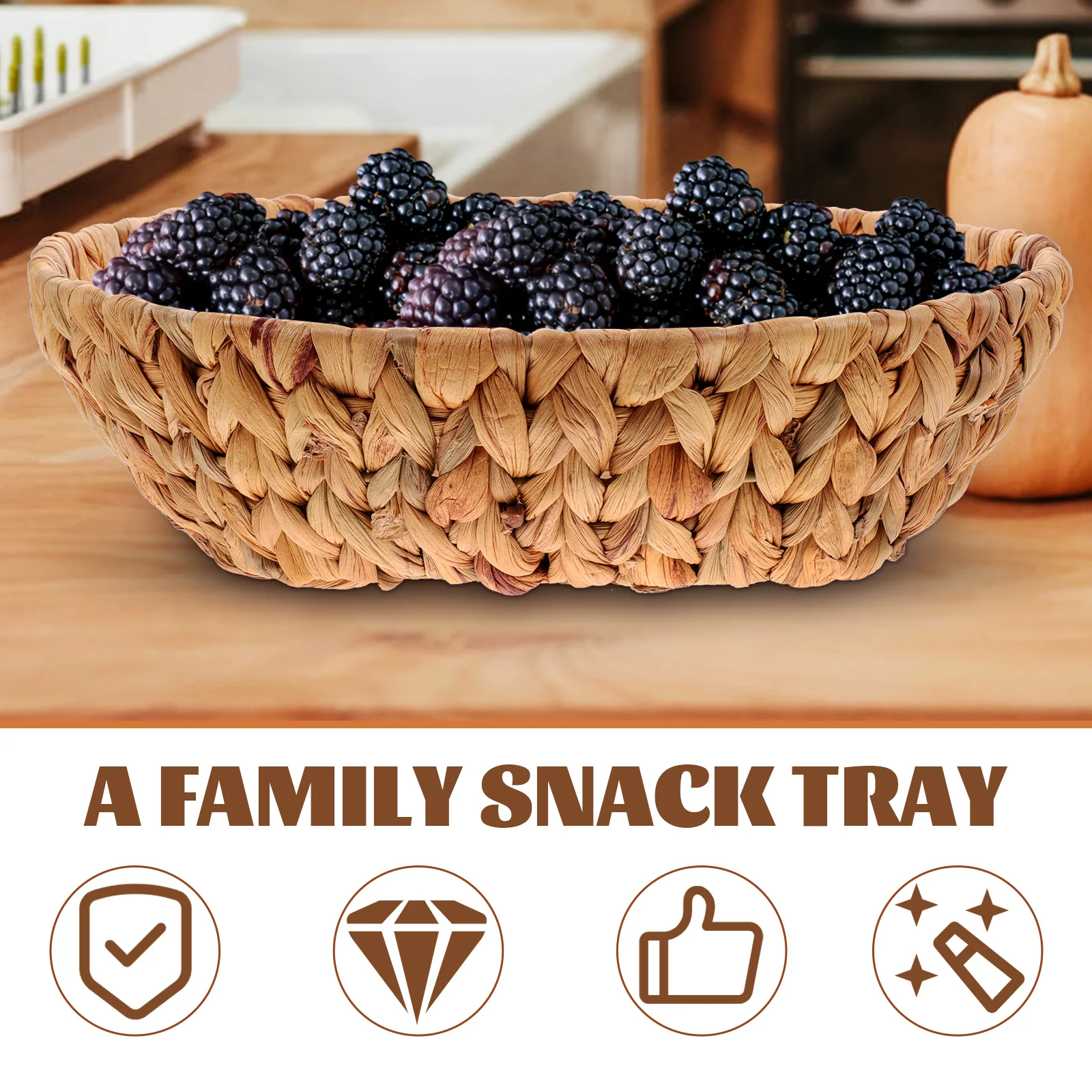 سلة تخزين مستديرة منسوجة مصنوعة يدويًا من مادة حديد العشب لسطح المكتب والمنزل وصينية تنظيم الوجبات الخفيفة #3