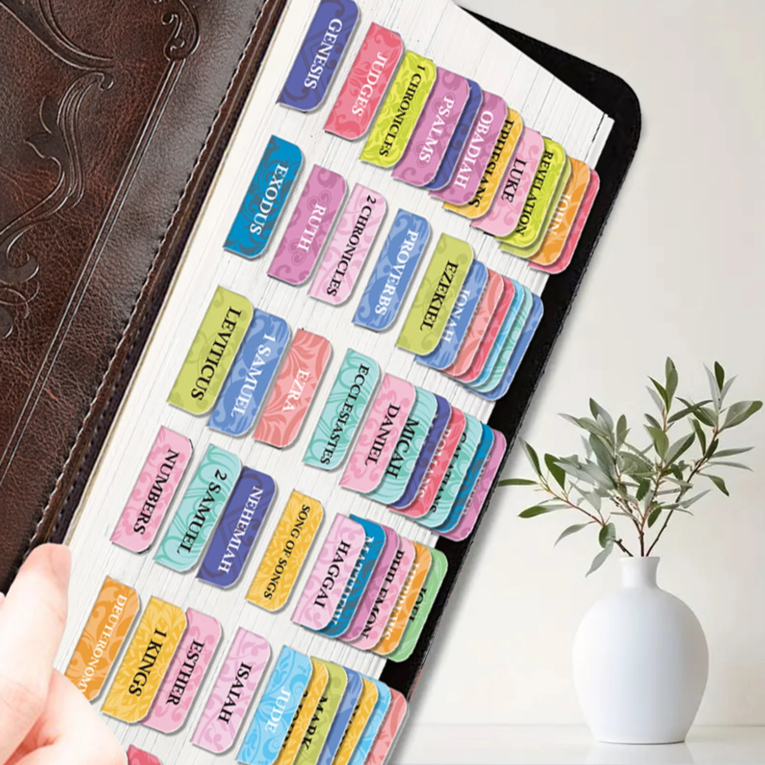 75pcs Bible Tabs  Laminated Indexing Stickers - Large Print, Easy to Read, Self-Adhesive Bible Book Tabs for Bible Study