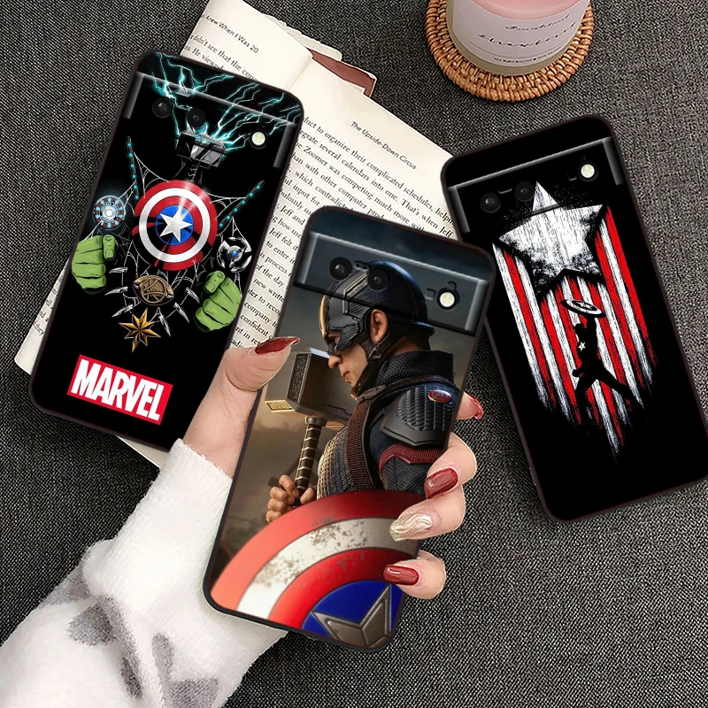 

Art Marvel Captain America For Google Pixel 9 8 7A 7 6A 6 5A 5 4 4A XL 5G Black Silicon Shockproof Shell Back Phone Case