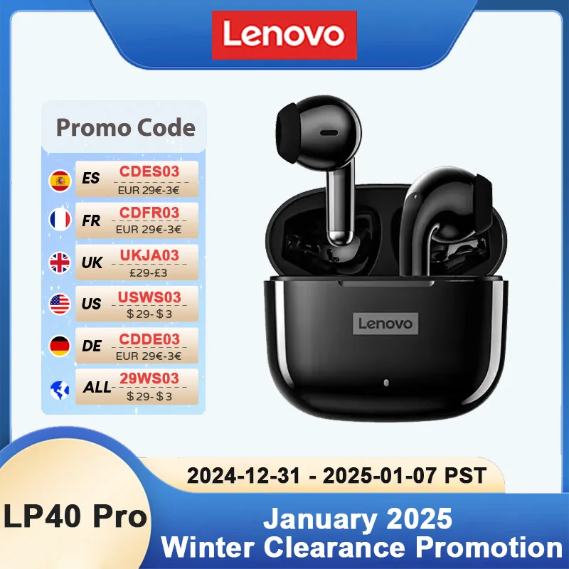 Lenovo-auriculares TWS LP40 Pro, inalámbricos por Bluetooth 5,1, deportivos, con reducción de ruido, Control táctil, 250mAH, novedad de 2022