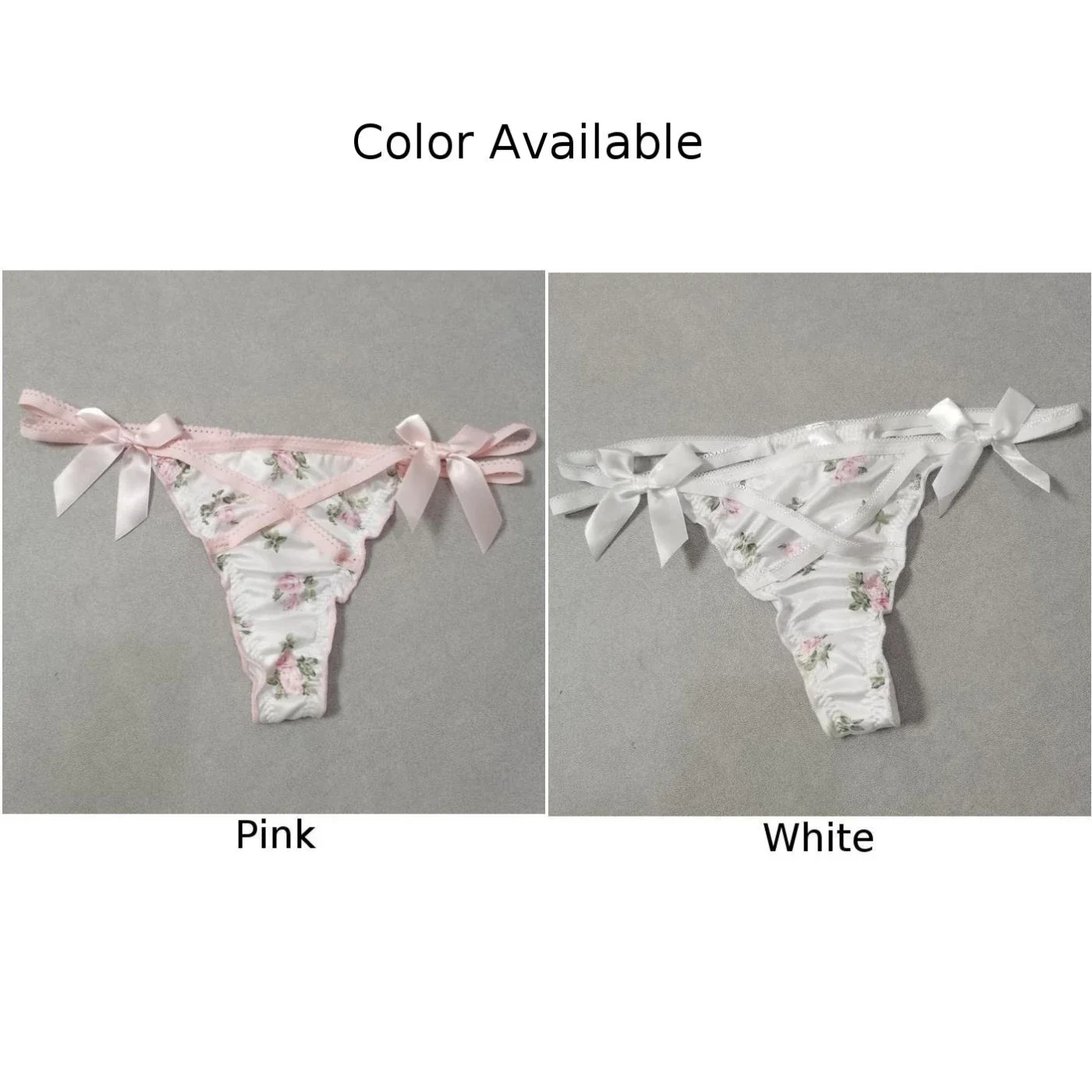 Women\'s Sexy Flower Bow Ruffle Cute Lovely Sweety Girl Satin G-String Thong Panties Underpants Knicker Cross Tie Ladies T-back