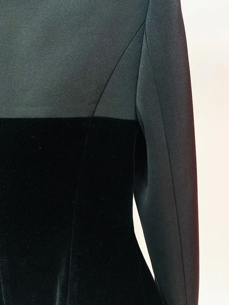 Newest 2026 Designer Jacket Women's Slim Fitting Patchwork Velvet Blazer