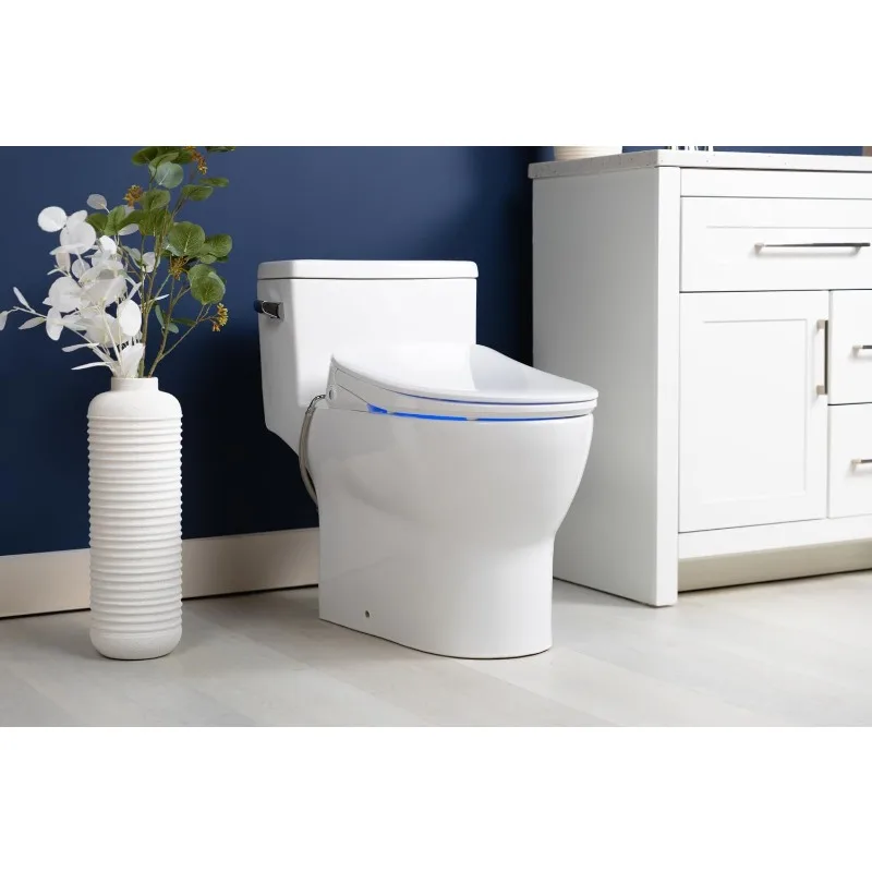 home. Bidet Toilet Seat in Elongated White | Ultra Low Profil Blue LED Nightlight | Dryer