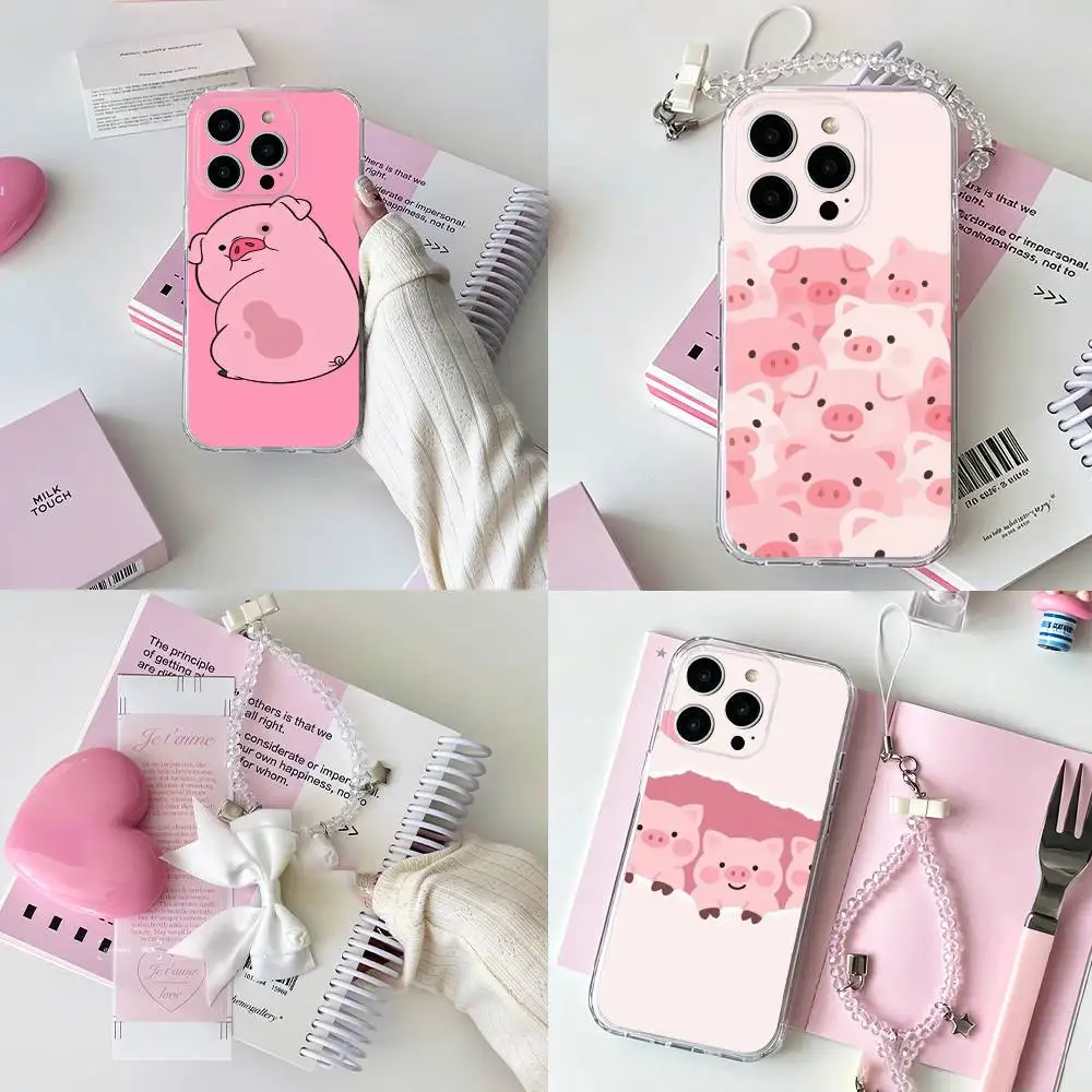 Cartoon Cute Pink Pig Transparent Protective Phone Case For Cell iPhone 11,12,13,14,15,16,17 Pro Max Plus Air Mini