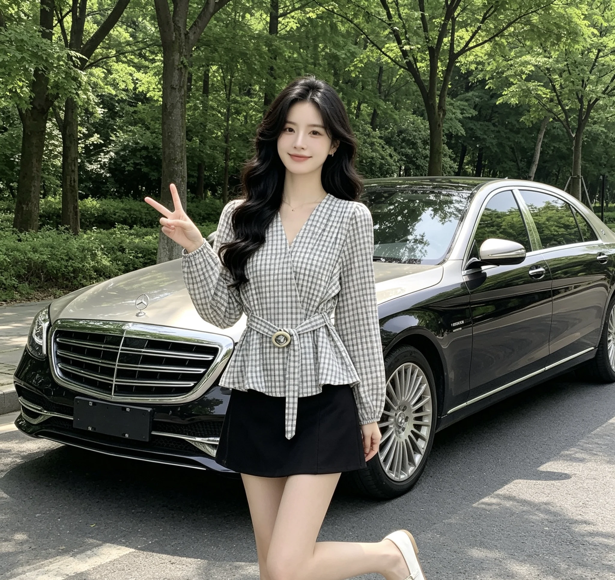 

Retro Plaid Long Sleeve V-Neck Shirt Women's Spring Autumn New plus Size Slimming Waist-Cinching Base Layer Top