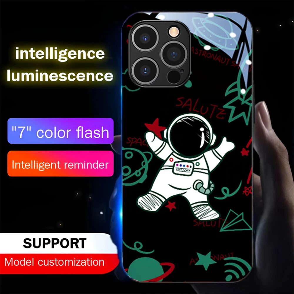 2026 Beliebte Astronauten-Sound-Control-LED-Flash-Hüllen Leuchtende Glasabdeckung für iPhone Air 17 E 16 E 15 14 13 12 11 Pro Max Plus – Detail 15