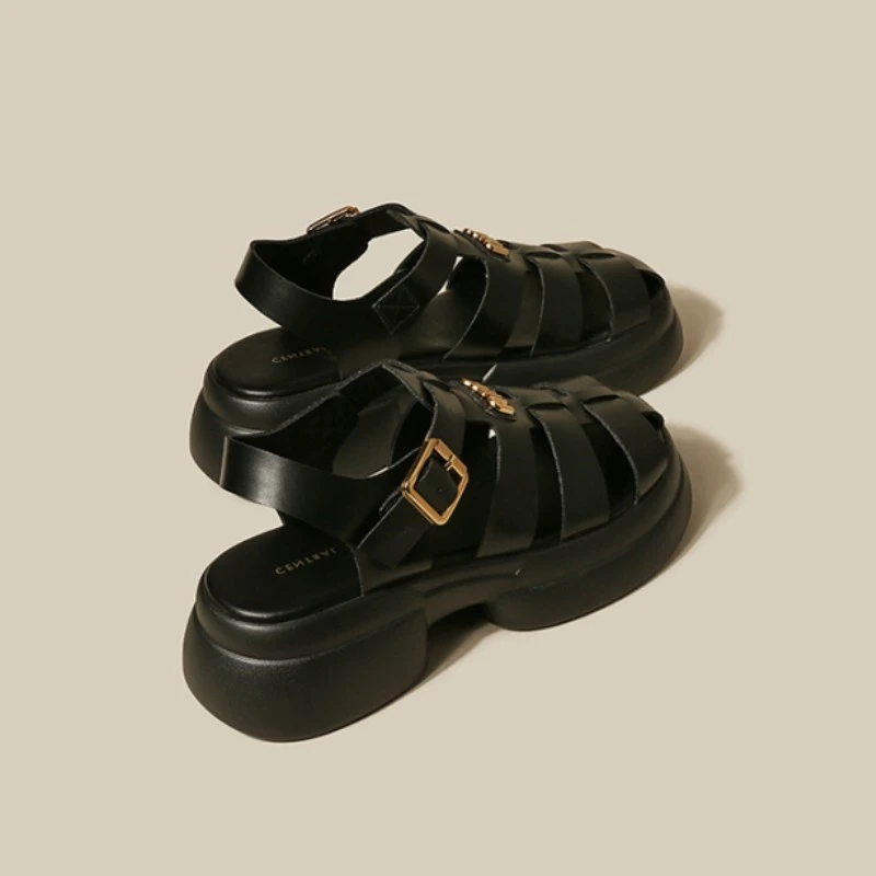 

2024 New Summer Fashion, Comfortable and Casual Baotou Rome Platform Platform Thick-soled British Style Casual Women's Shoes